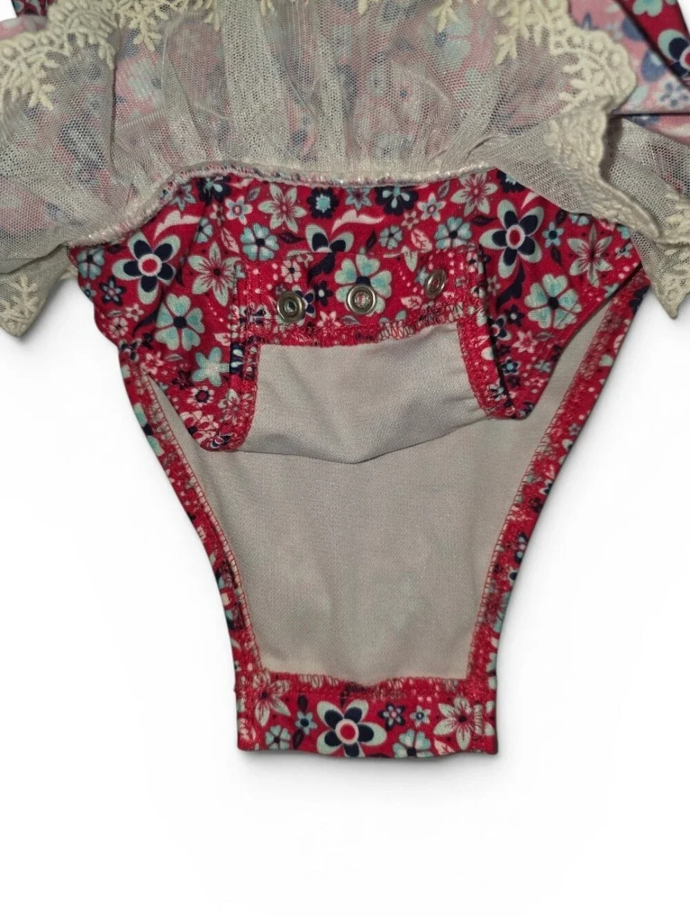 Cat & Jack Floral Swimsuit with Navy Rosette